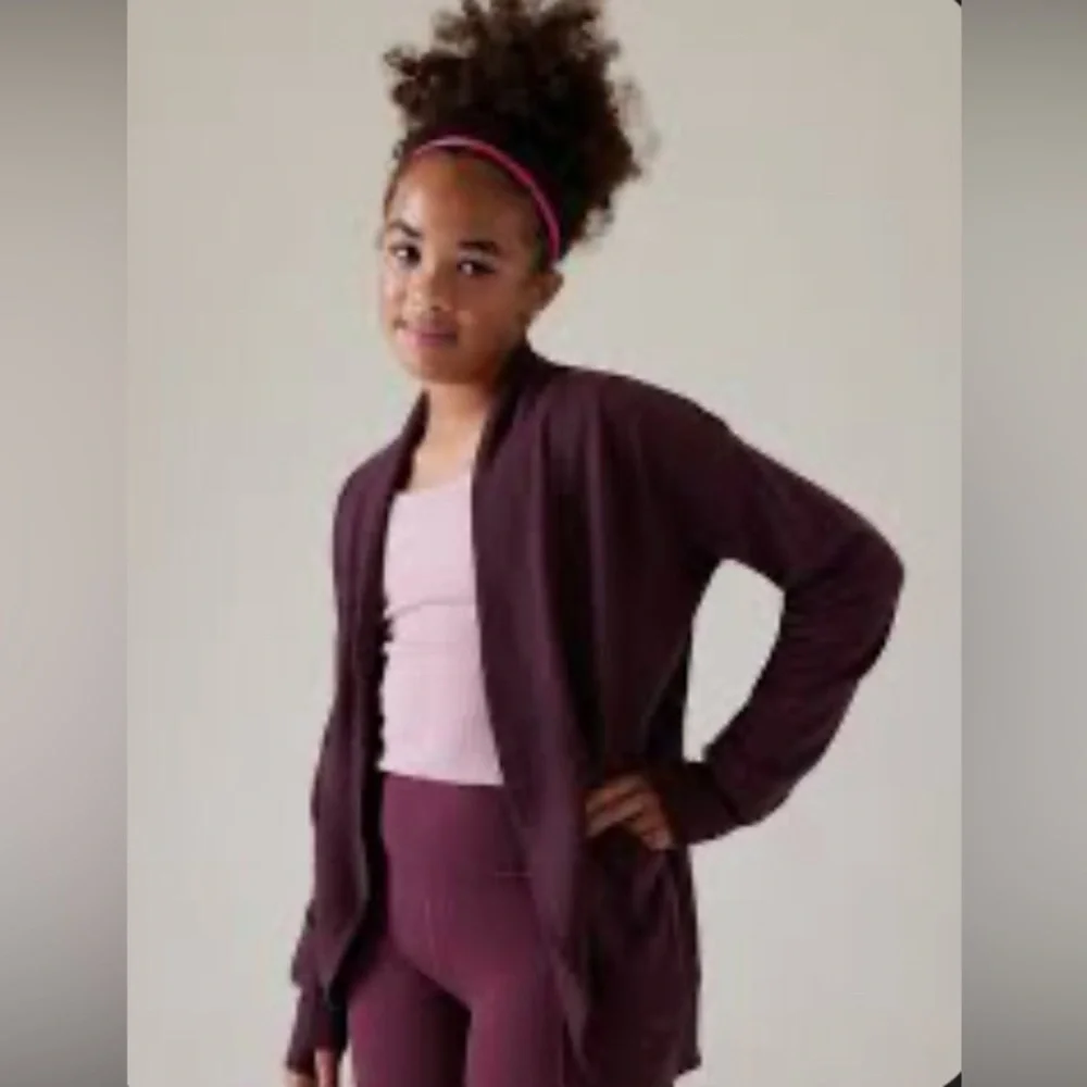 NWT Athleta Girl Burgandy Wrap N Roll Cardigan Size L/12 - Picture 1 of 6